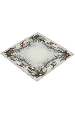 Skrzaty na Nartach, świąteczny obrus gobelinowy, 98x98cm