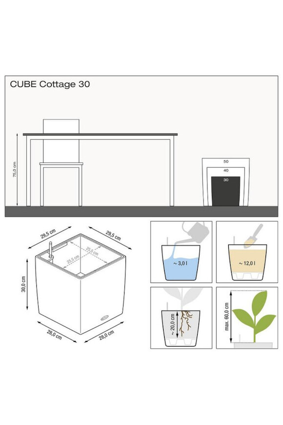 Cube Cottage, doniczka z nawadnianiem, piaskowy, wym.30x30cm