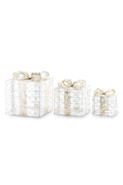 Rattan Gift Gold B, świąteczne prezenty dekoracja LED, kpl.3szt