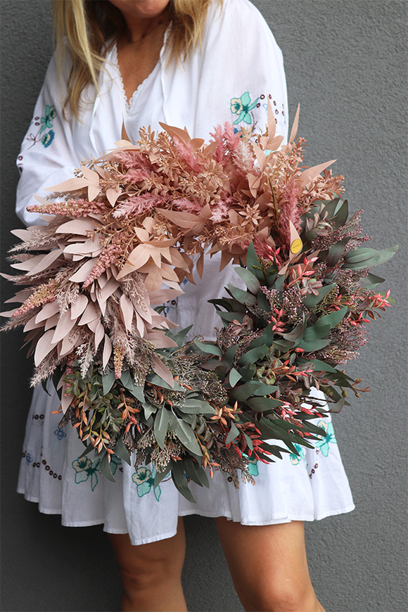 Boho Duo, kwiatowy wianek na drzwi