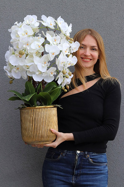 Hillton Gold Tall, sztuczny storczyk w złotej donicy, wys.73cm