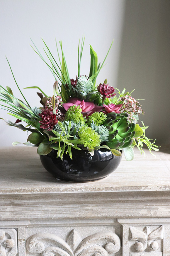 Maria Camino A, kompozycja sukulenty w okrągłej donicy, wym.20x28cm