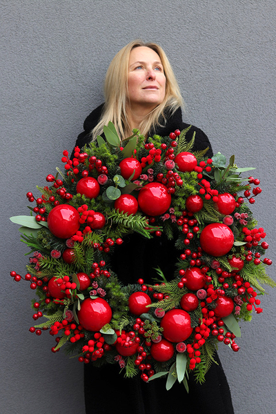 Karminowe Love Xmas, czerwony  świąteczny wianek, śr.70cm