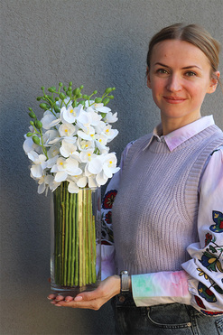 Glassier Hellissa 2, storczyki w szklanym wazonie, wys.50cm