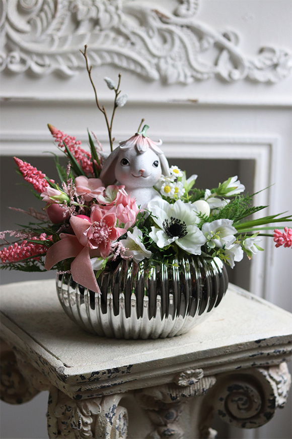 Srebrna Sielanka Sweetie Bunny, stroik wielkanocny w naczyniu