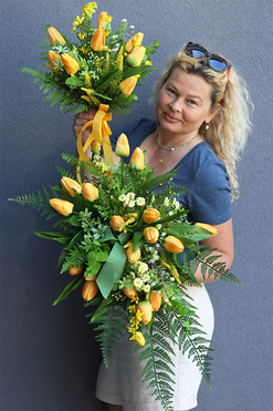 Żółta Energia New, komplet dekoracji nagrobnych, wieniec + bukiet 