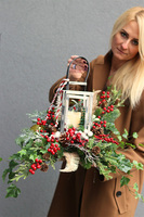 Angelo Winter Red, srebrny lampion nagrobny ze świecą LED,