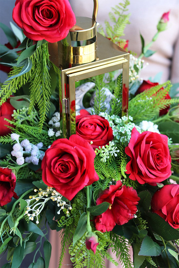 Angelo Garden Rubin Gold, lampion nagrobny z kwiatami