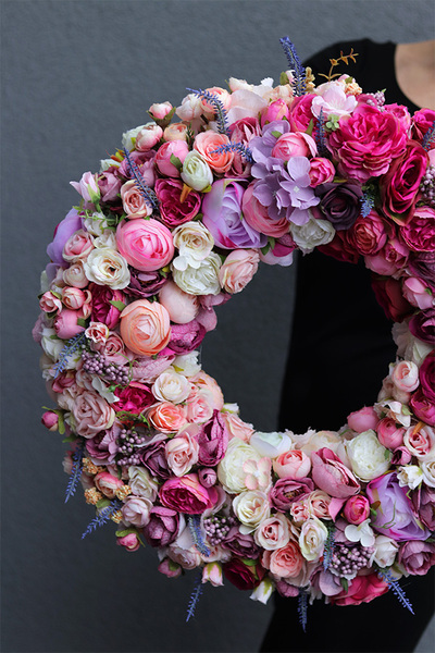 Bella Pinkie, bogaty różowy wianek na drzwi, śr.51cm 