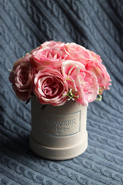 Rosaisa Pink Gerra, welurowy flowerbox z różami, wys.23cm
