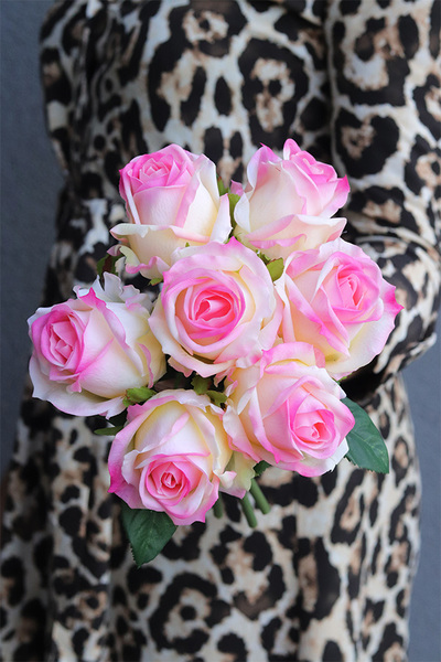 Róża Classic, bukiet róż real-touch, krem i róż