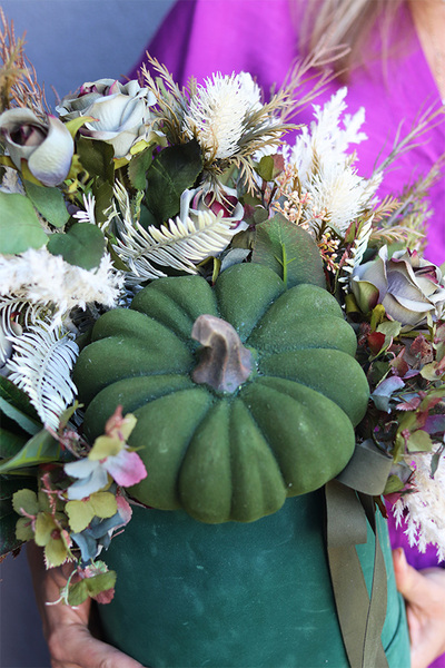Autumn Mood Green, welurowy flowerbox jesienny, wym.45x40x42cm
