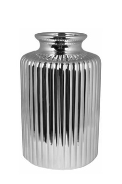 Greko, ceramiczny wazon w prążki, srebrny, A, wym.12.5x12.5x18.5cm