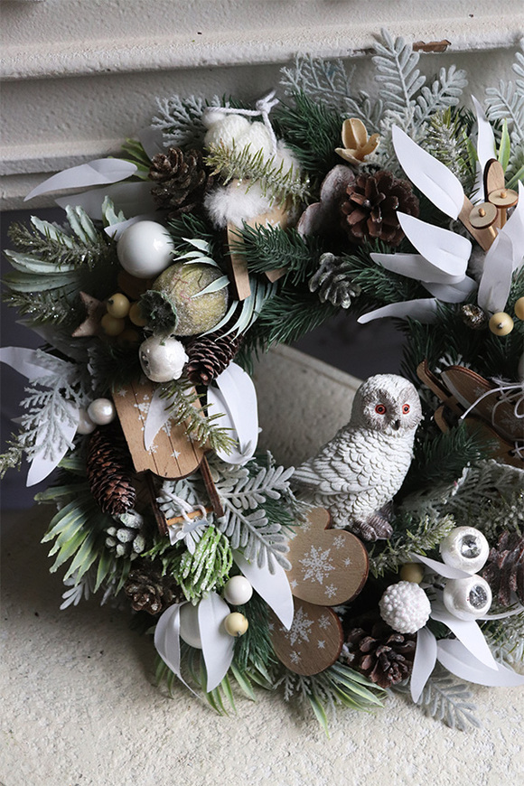 Zimowa Sowa, świąteczny wianek na drzwi