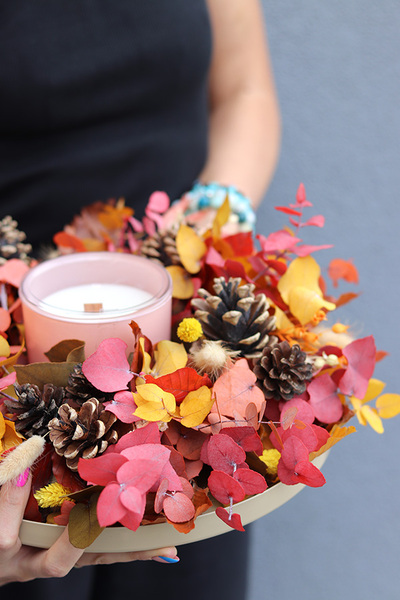 Boho Greta Candle, dekoracyjny wianek ze stabilizowanych roślin, śr.35cm