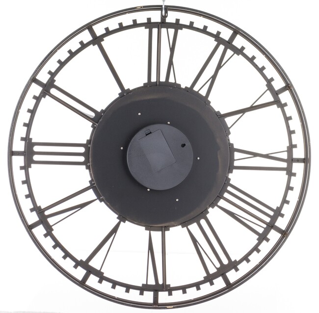 duży metalowy zegar ścienny, Zegarmistrz, śr.75cm