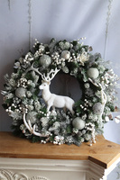 Biały Ren Silver, biało-srebrny świąteczny wianek