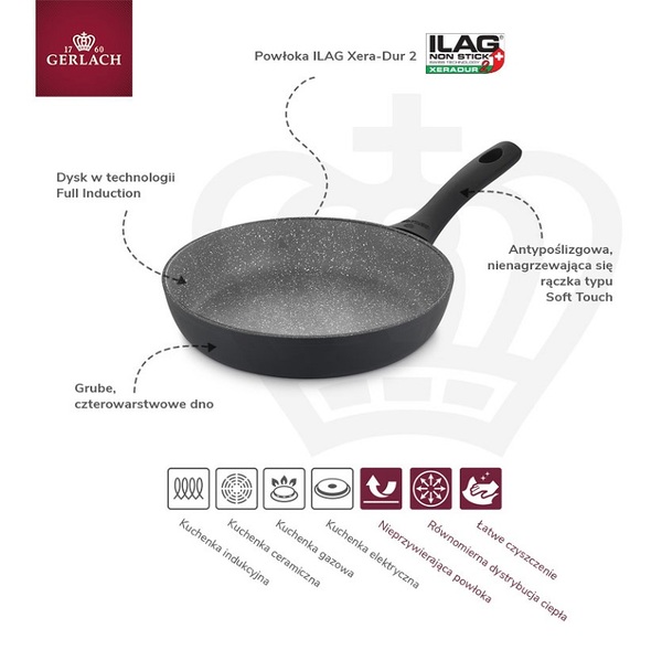 Granitex Grey, patelnia z powłoką ceramiczną, śr.24cm