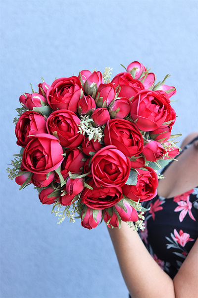 Pełniki New, bukiet czerwonych kwiatów, dł.35cm