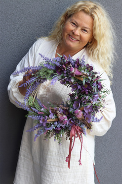 Fioletowe Ptaki, asymetryczny wianek na drzwi, rozp.37cm