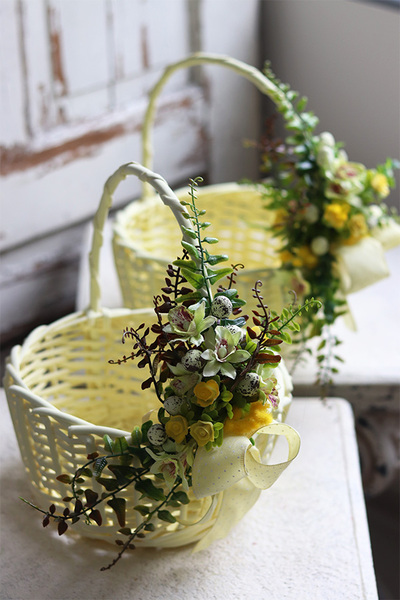 Cytrynowy, dekorowany koszyczek wielkanocny, wys.28cm 