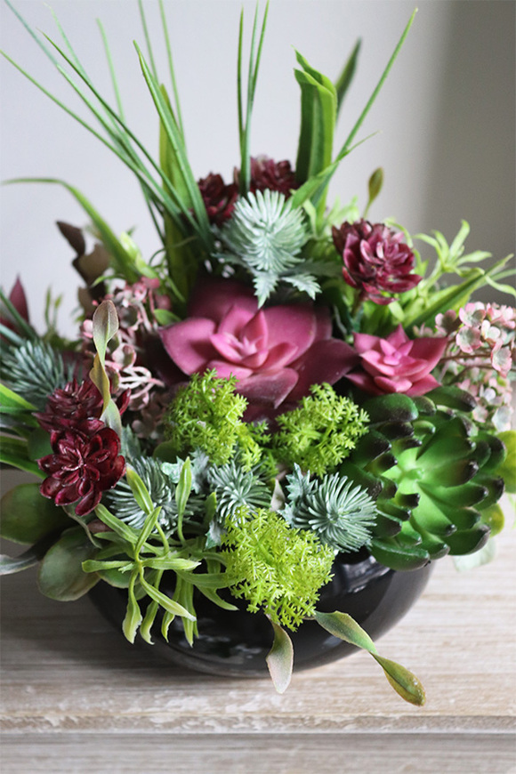 Maria Camino A, kompozycja sukulenty w okrągłej donicy, wym.20x28cm