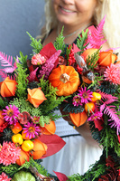  Miechunka, jesienny wianek z aksamitnymi dyniami