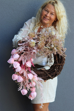 Jesienne Westchnienia, wianek asymetryczny z miechunką, śr.60cm  