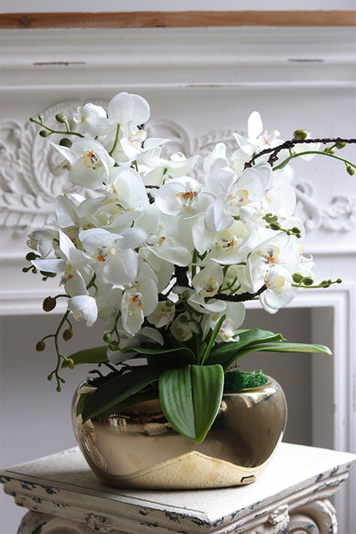 Nature&Gold, sztuczny storczyk w złotej donicy glamour