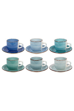 Blue Line, filiżanki do herbaty ze spodkiem, kpl.6szt