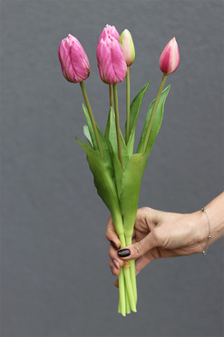 OD RĘKI Aprile, bukiet tulipanów silikonowych, różowe, 5szt, dł.40cm