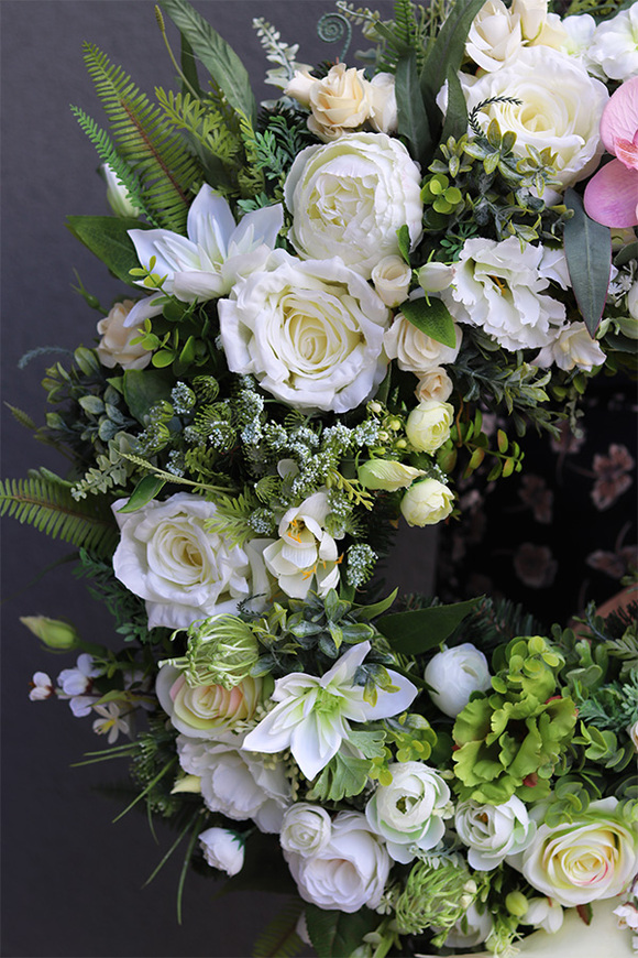 duży wieniec nagrobny z orchideą, Ydeal, śr.66cm