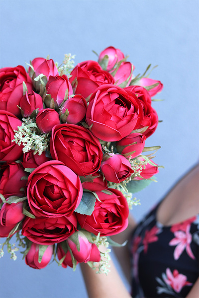 Pełniki New, bukiet czerwonych kwiatów, dł.35cm