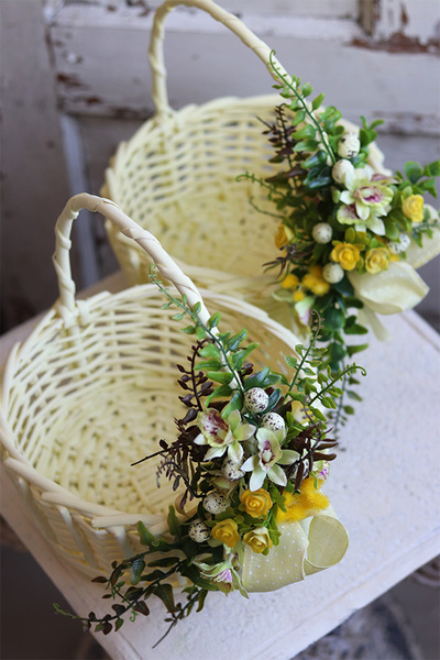 Cytrynowy, dekorowany koszyczek wielkanocny, wys.28cm 