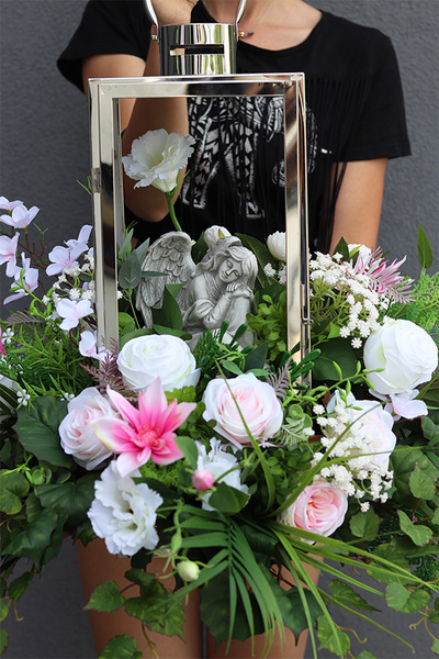 Angelo Garden Pink Dream, lampion nagrobny z kwiatami