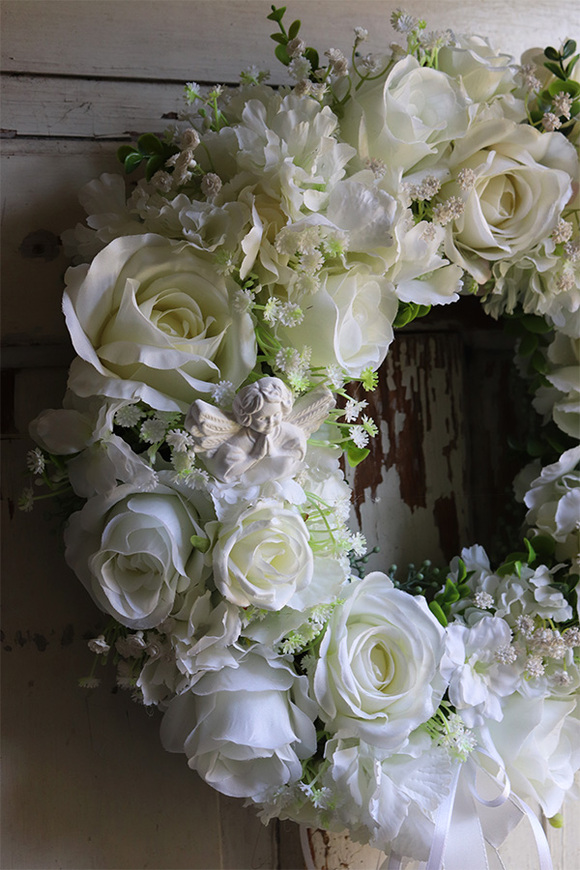 wianek dekoracyjny z dzwoneczkiem, Biała Komunia, śr.40cm 