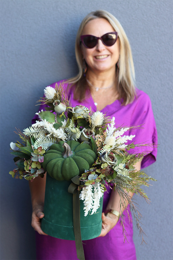 Autumn Mood Green, welurowy flowerbox jesienny, wym.45x40x42cm