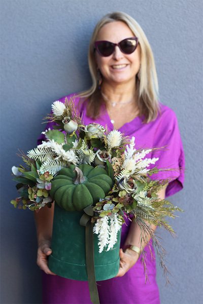 Autumn Mood Green, welurowy flowerbox jesienny, wym.45x40x42cm
