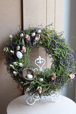 Śpiew Ptaków, wiosenny wianek na drzwi, śr.40cm