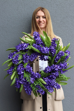 Hiacynty Fiolet, wiosenny wianek z hiacyntami, śr.60cm