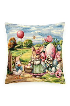 Zajęcza Rodzinka, wielkanocna poszewka gobelinowa dwustronna A, 45x45cm