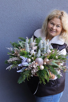 Leśna Kraina LED, świąteczny stroik w szklanej misie