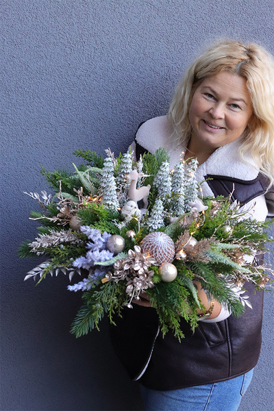 Leśna Kraina LED, świąteczny stroik w szklanej misie