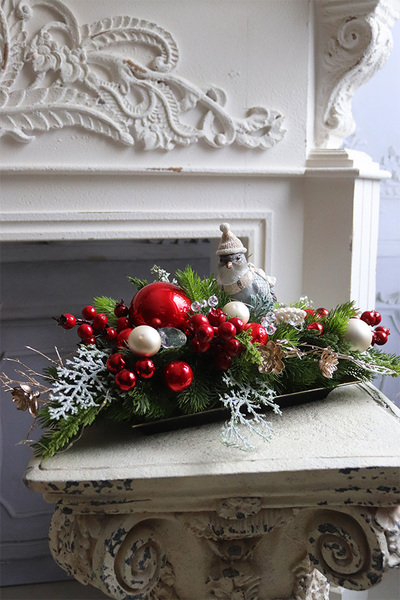 Winter Bird, świąteczny stroik LED na tacce