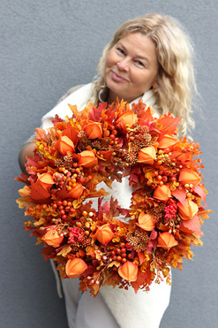 Miechunka u Kate, gęsty jesienny wianek na drzwi, śr.43cm