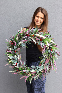 Gerina, dekoracyjny wianek z wrzosami i jagodami, śr.50cm 