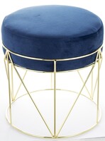 Oasis, welurowa pufa z ozdobną podstawą, granatowa, wym.38x35cm