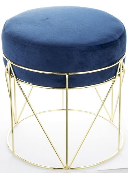 Oasis, welurowa pufa z ozdobną podstawą, granatowa, wym.38x35cm