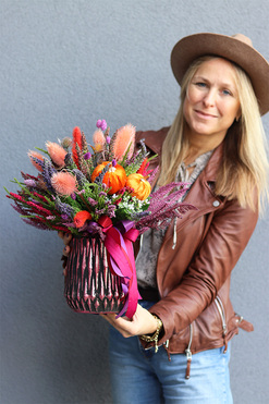 Wrzosy Bosco Pink, jesienna kompozycja w wazonie, wym.42x44cm  