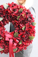 Bordowa Hortensja, bogaty wianek na drzwi, śr.40cm 